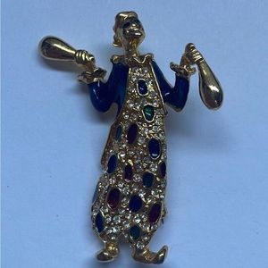 Enamel and Rhinestone Juggling Clown Brooch Pin